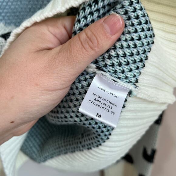 Andree by Unit Mint Leopard Colorblock Sweater Size M Coquette Cozy Soft - Picture 8 of 8